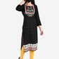 Be Indi Women Black Ethnic Motifs Printed Thread Work Kurta