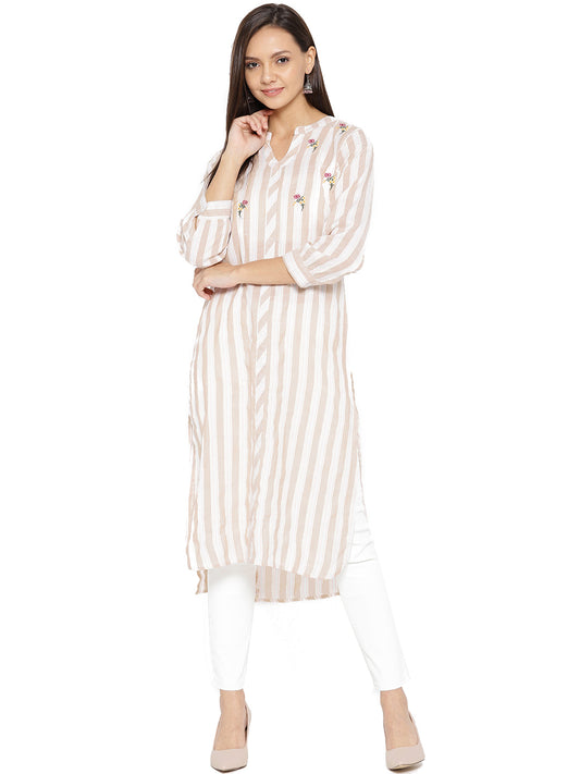 Be Indi Women Striped Thread Work Kurta