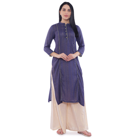 Be Indi Women Navy Blue & gothic grape Geometric Checked Thread Work Kurta