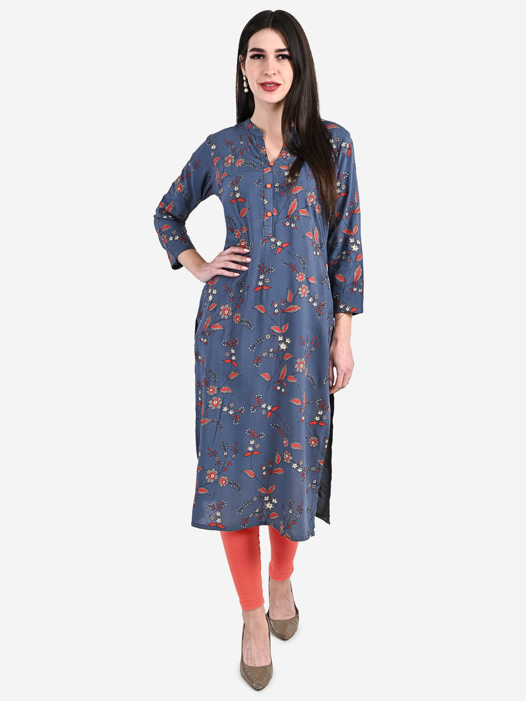 Be Indi Women Navy Blue Ethnic Motifs Embroidered Kurta