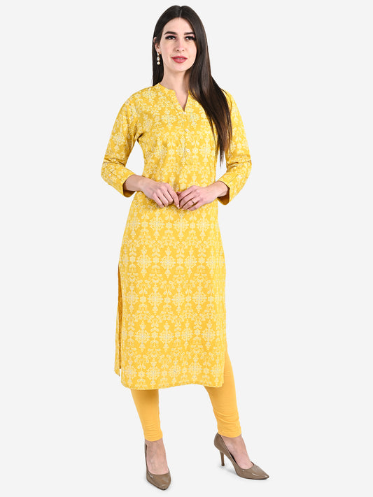 Be Indi Women Yellow Floral Print Kurta
