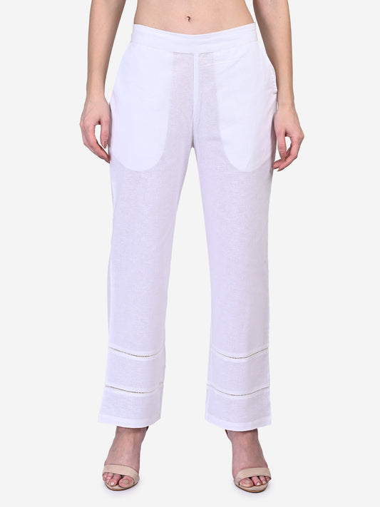 Be Indi Women White Straight Fit Trousers